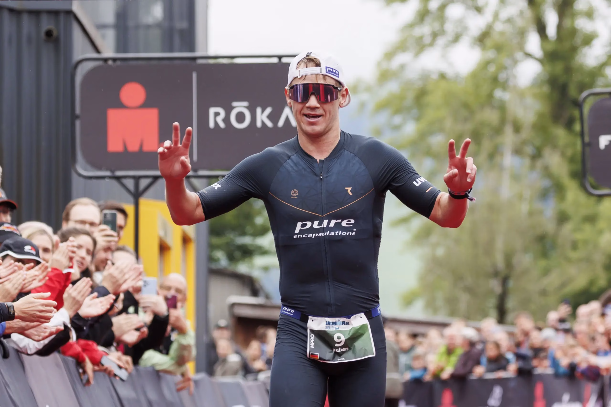 RAPPERSWIL, SWITZERLAND - JUNE 02: Ruben Zepuntke of Germany reacts after crossing the finish line second during the 2024 IRONMAN 70.3 Switzerland on June 02, 2024 in Rapperswil, Switzerland. (Photo by Jan Hetfleisch/Getty Images for IRONMAN )